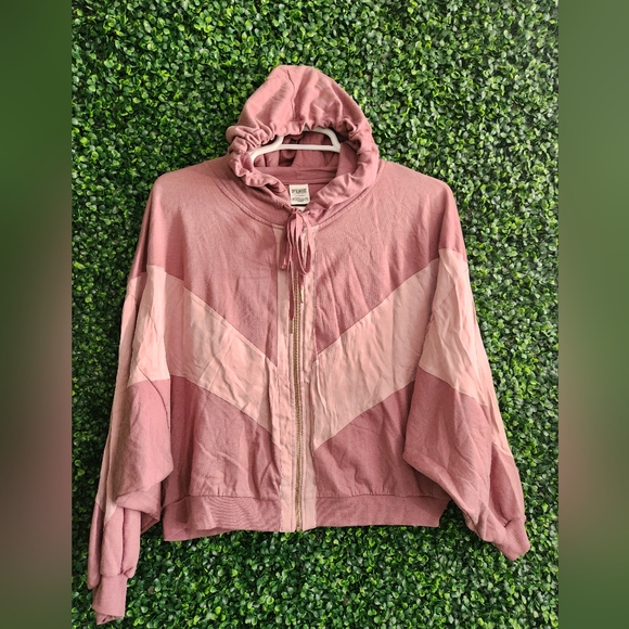 Pink Victoria's Secret Women's Mauve Crop Zip-Up Hoodies Size L - Picture 1 of 5